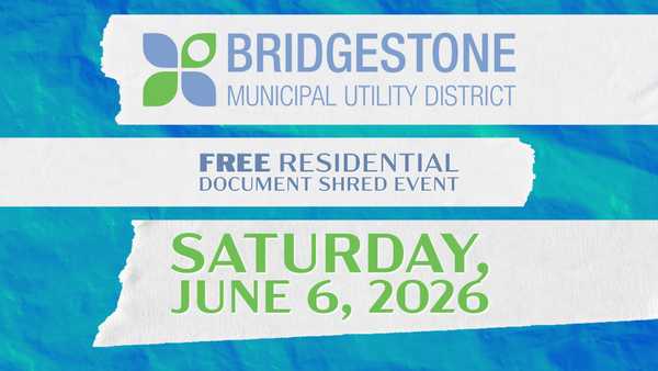 Blue and green featured image for Bridgestone MUD showing the Free Residential Document Shred Event June 6, 2026